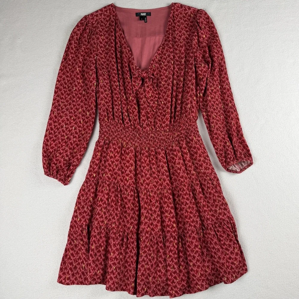 Paige Women's Sandee 3/4 Sleeve A-Line‎ Ruffle Hem Dress Papaya Multi Small